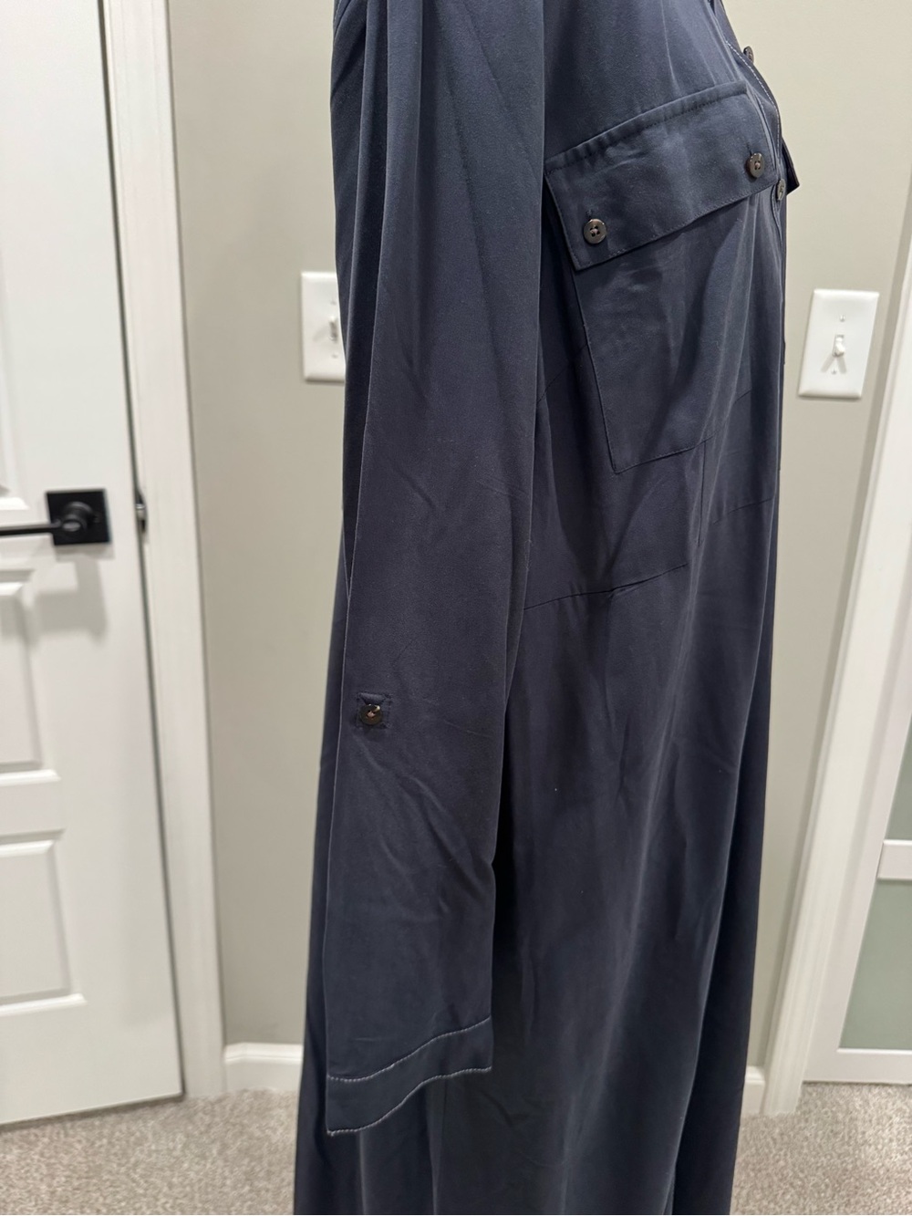 J. Jill Long Navy Button-Front Maxi Shirt Dress - Picture 3 of 12